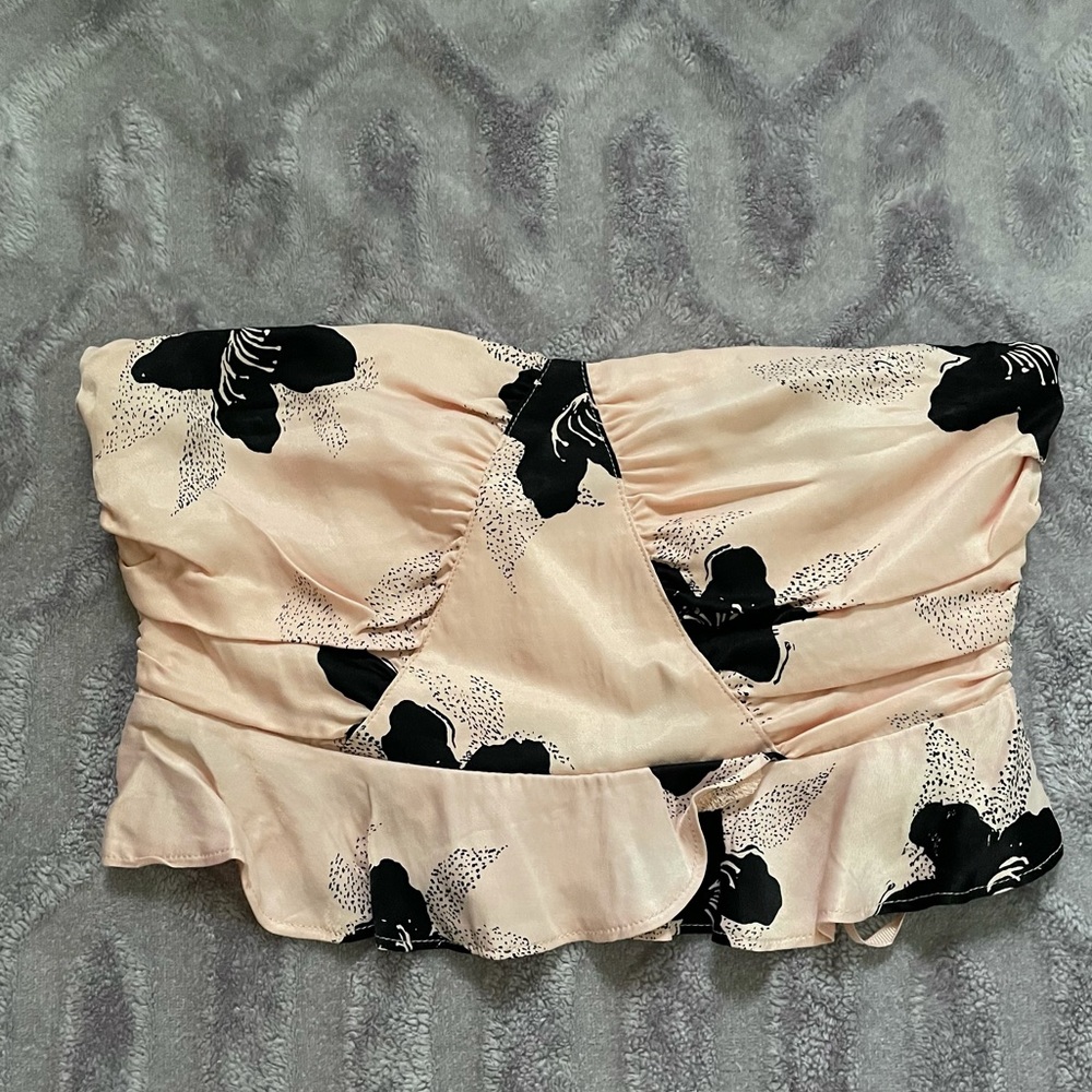 Free People Strapless Floral Pink Black Crop Top